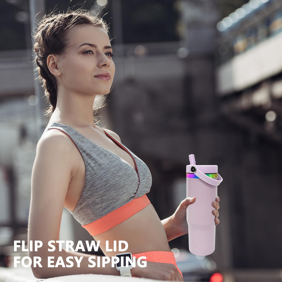 30 oz Tumbler Bulk with Top Handle and Flip Straw Purple (4 Count)