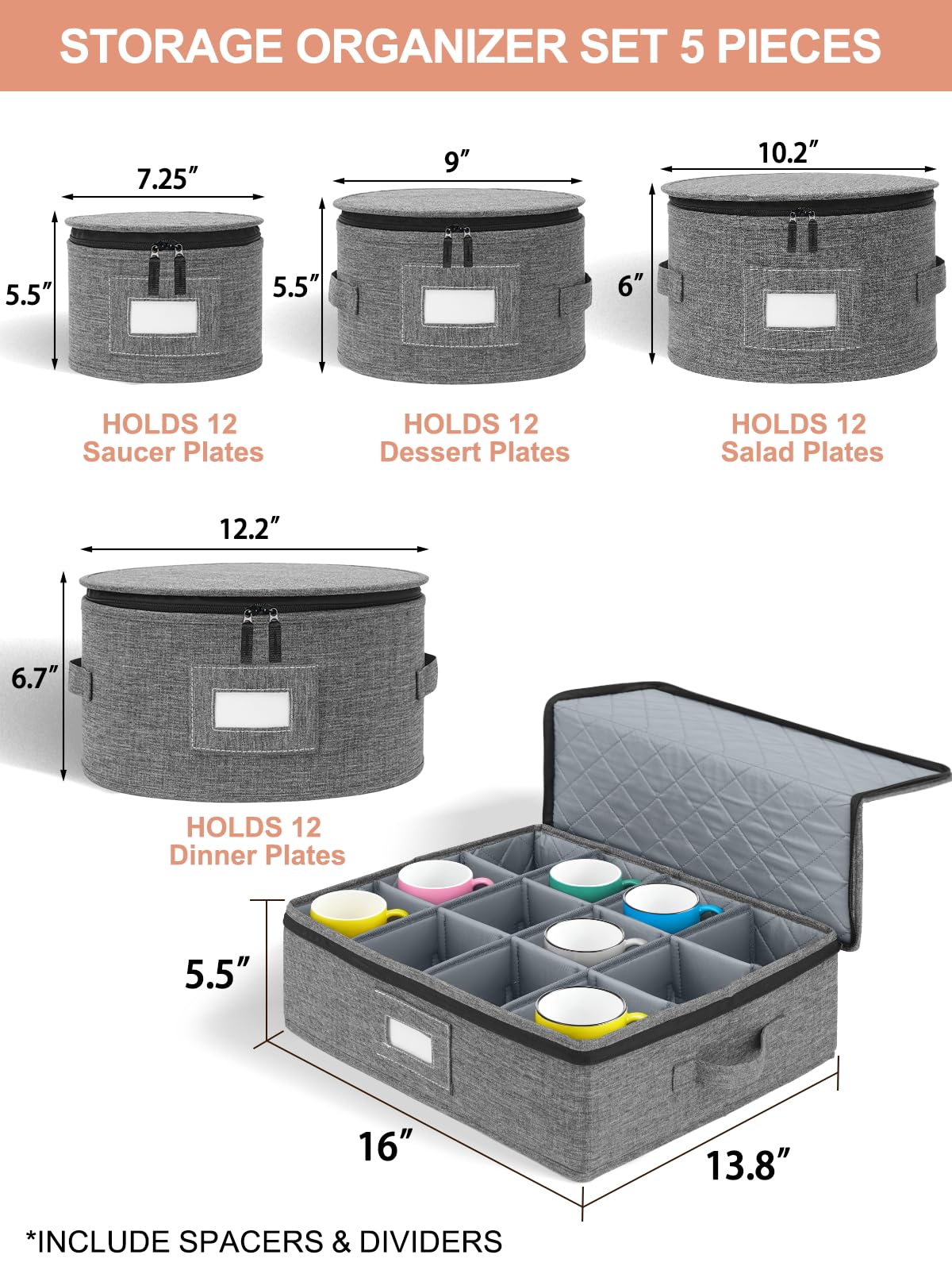 Rigid China Storage Containers (5 Count)