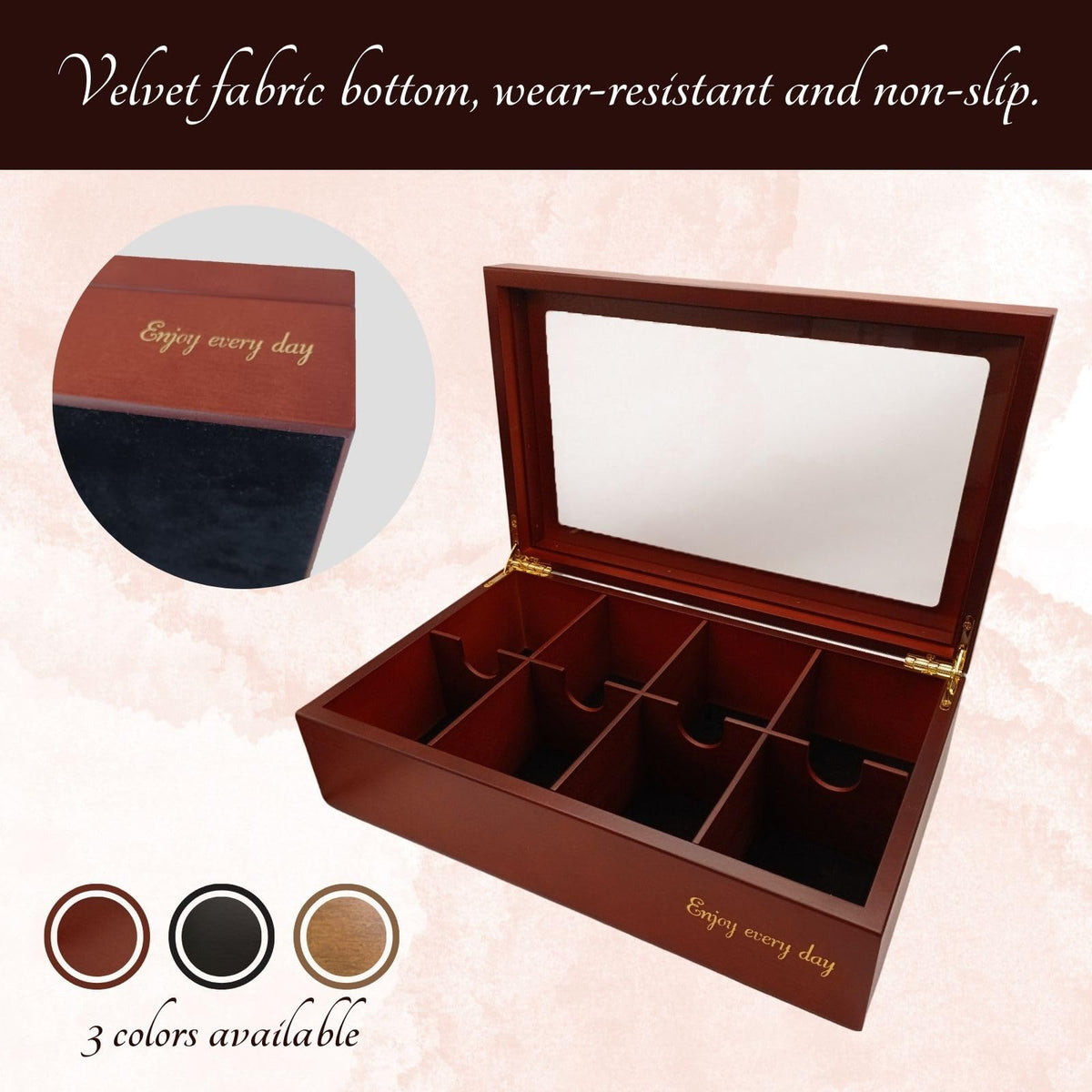 BJOYFUL&LOVED Wooden Tea Box with Glass Lid
