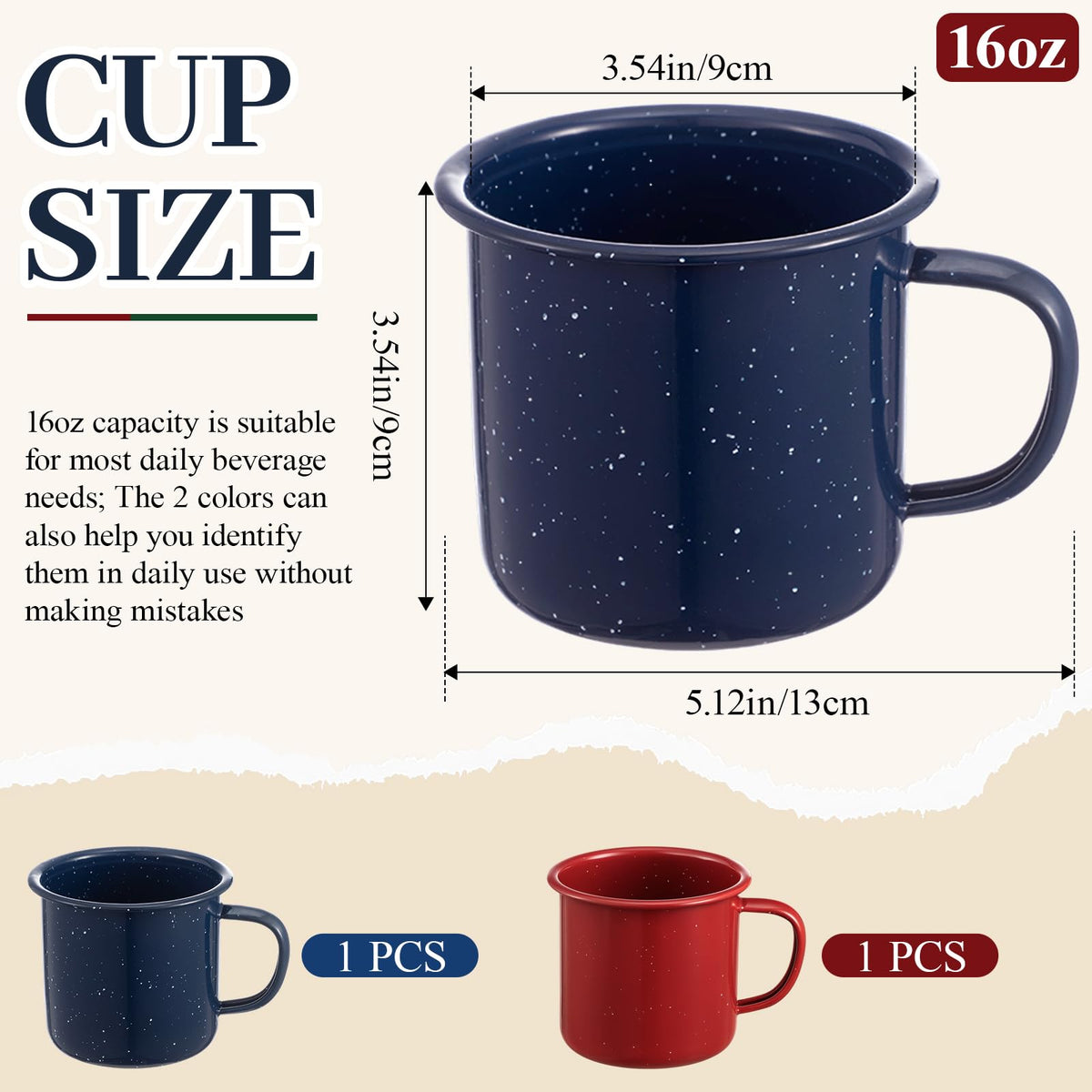 2 Pcs 16 oz Enamel Mugs Outdoor Camping Coffee Cups for Hot Cold Beverages Durable for Home (2 Count)