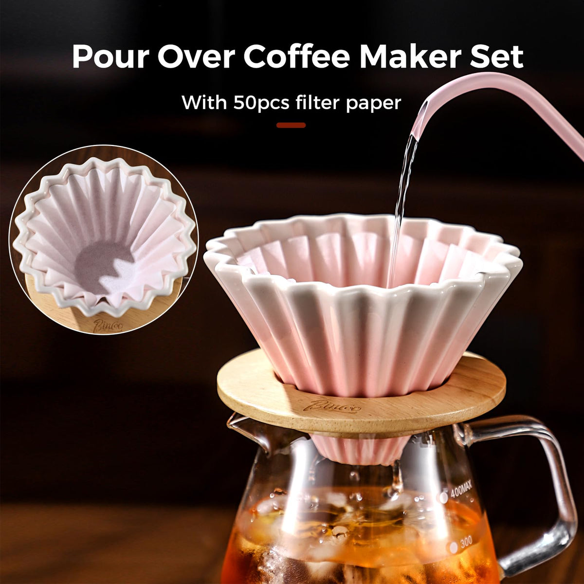 500ML Pour Over Coffee Maker Set with Filter Paper