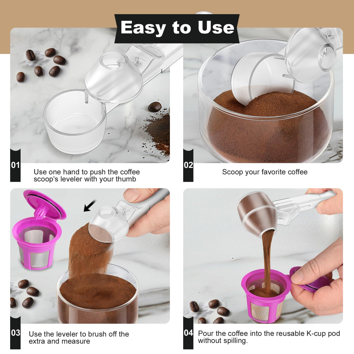 Coffee Scoop & Funnel for Reusable K Cup Refillable Coffee Pods (2 Count)