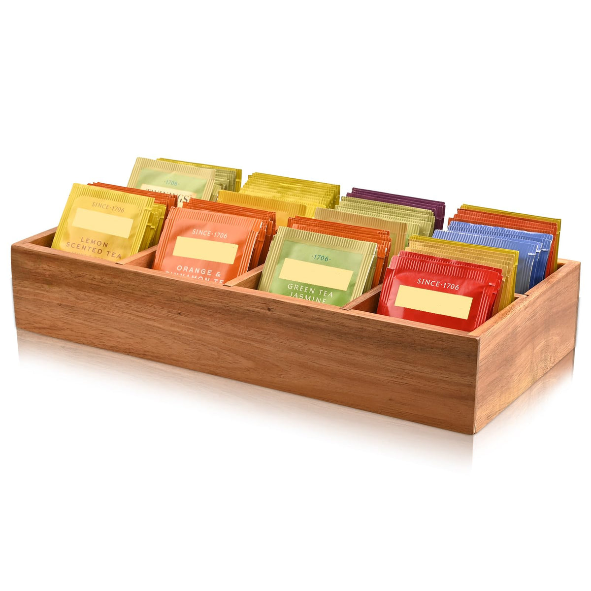 Acacia Wood Tea Bag Organizer with 8 Slots