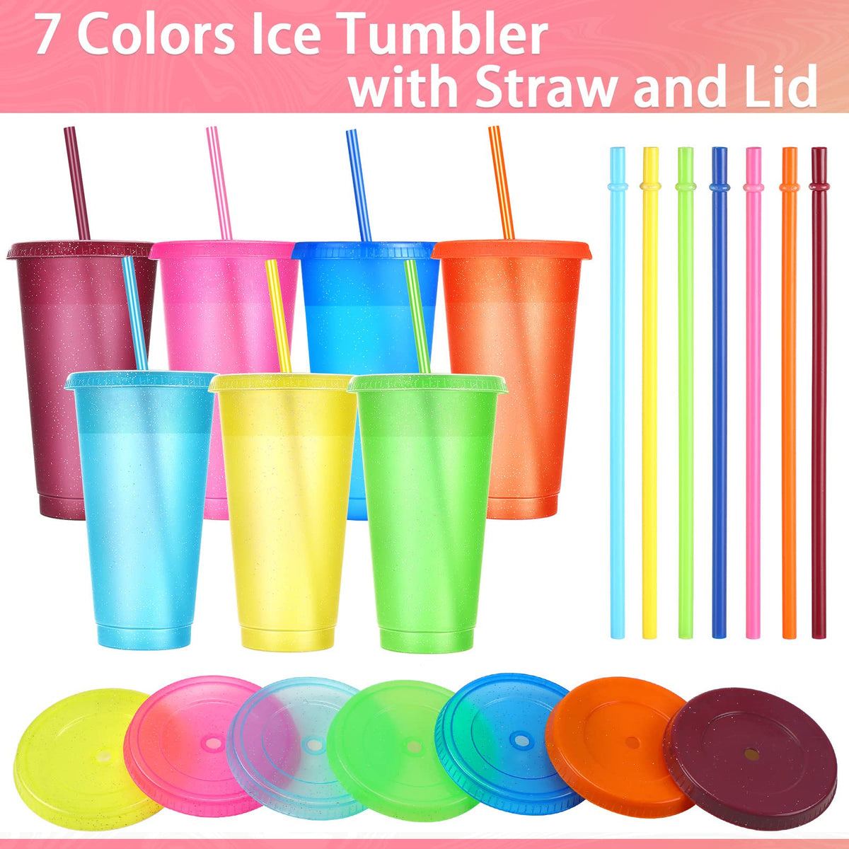 15 Pack Tumbler with Straw and Lid Bulk Cups for Gifts Glitter Plastic Coffee Cups 24