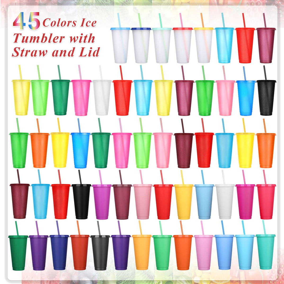 60 Pack Tumbler with Straw and Lid Bulk Glitter Plastic Cups Water Bottle Iced Coffee Travel Mug Reusable Party Favor Cups for Birthdays travel 24 (60 Count)