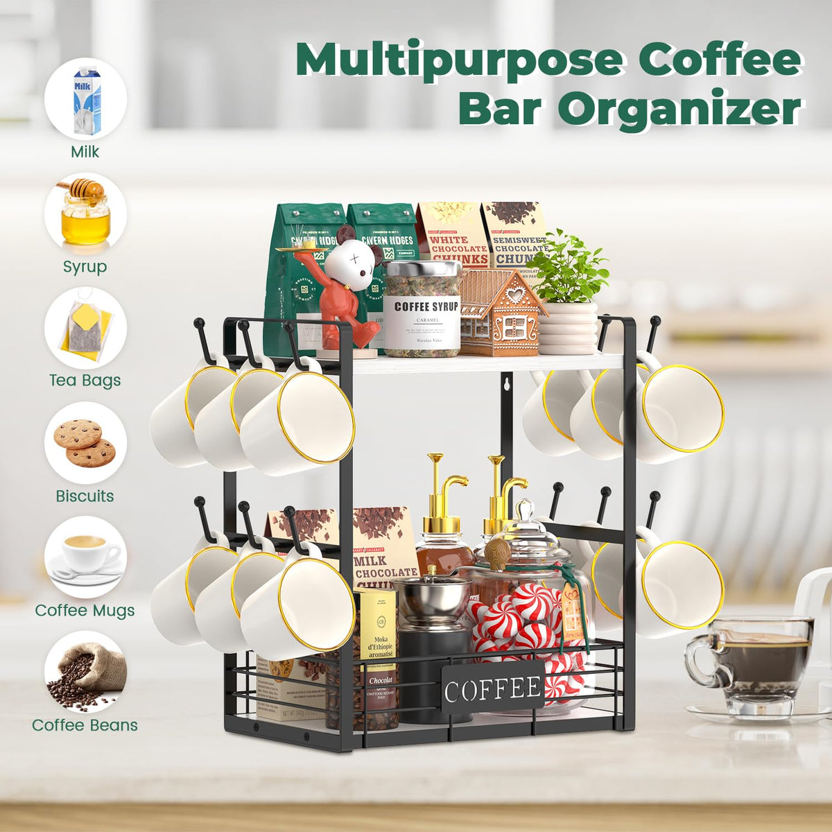 Coffee Mug Cup Holder Tree Bar Station Organizer