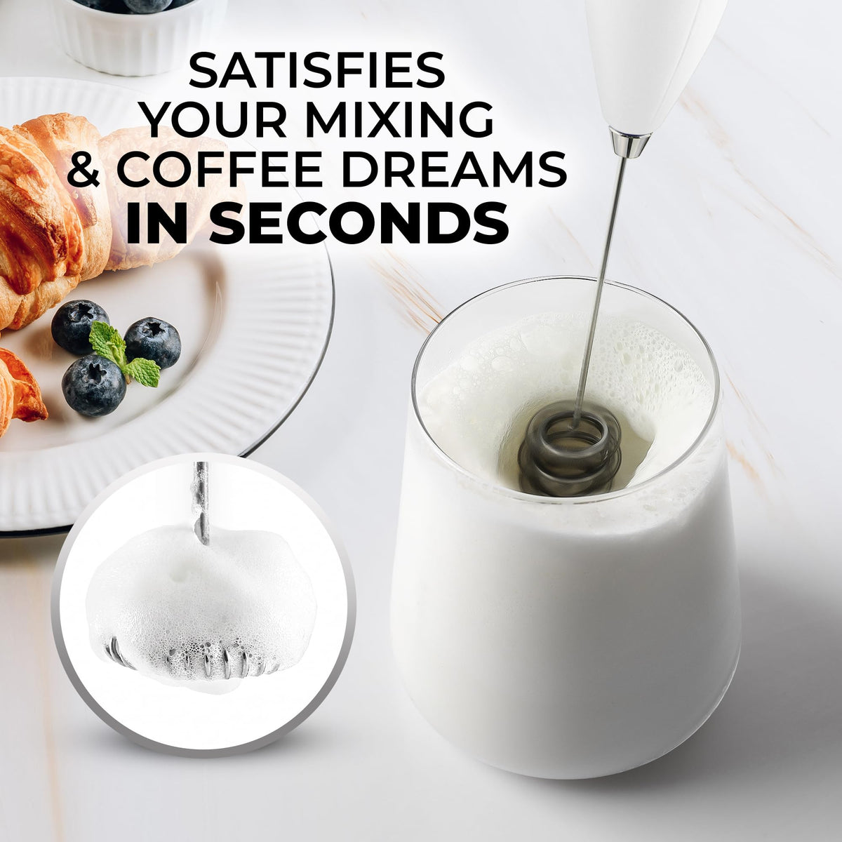 Powerful Milk Frother Wand With Duracell Batteries