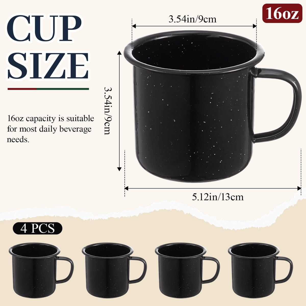 4 Pcs 16 oz Enamel Mugs Outdoor Camping Coffee Cups for Hot Cold Beverages Durable for Home (4 Count)