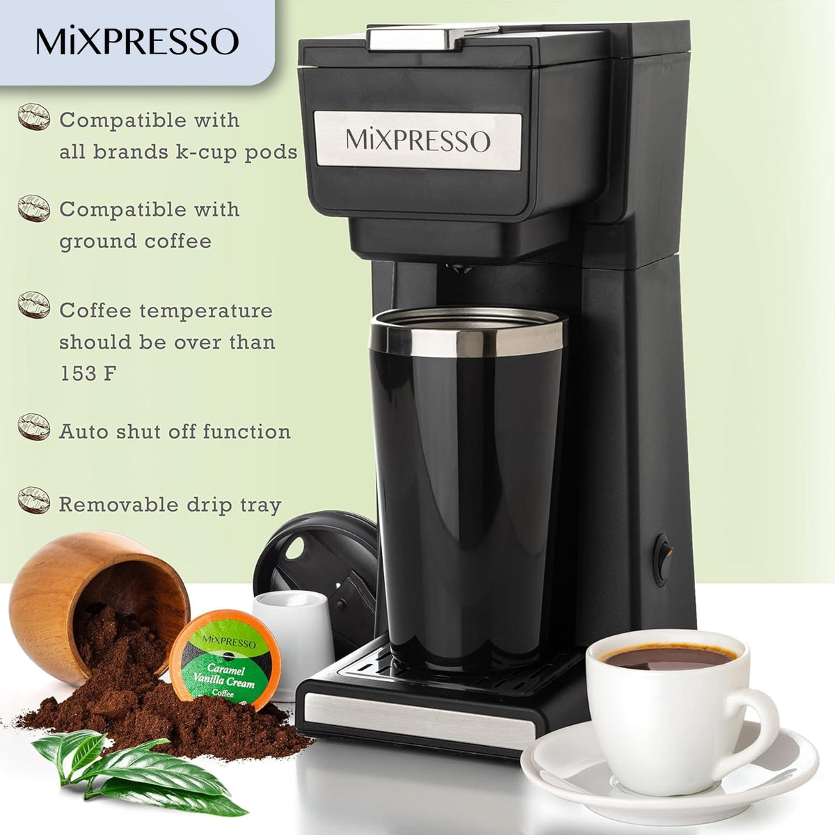 Coffee Maker Single Serve For Ground Coffee & Compatible With K Cup Pods