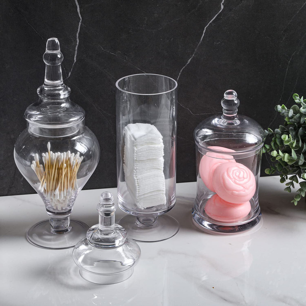 Clear Glass Apothecary Jars with Lid (3 Count)