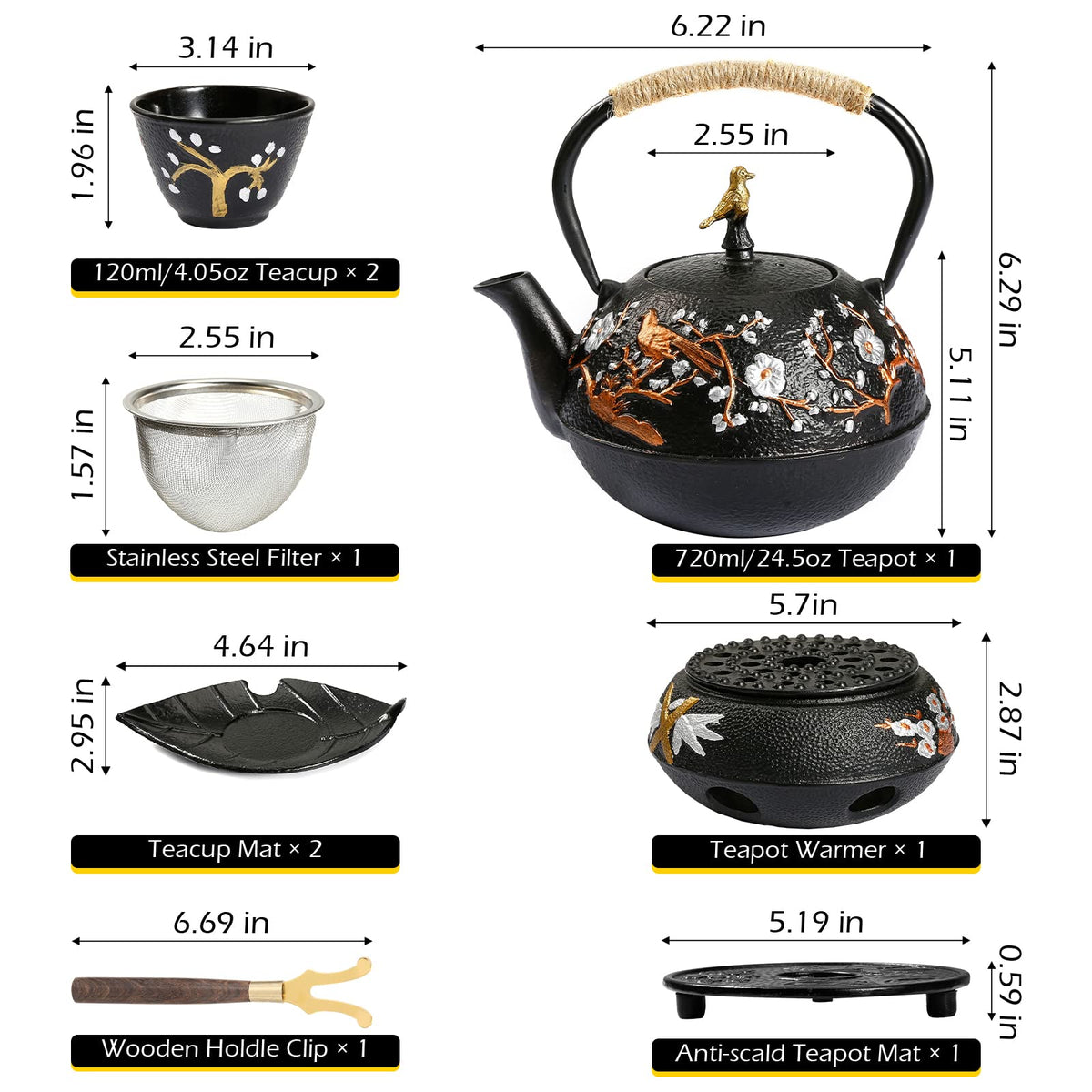 Cast Iron Teapot with Warmer Japanese Tea Kettle 720ml