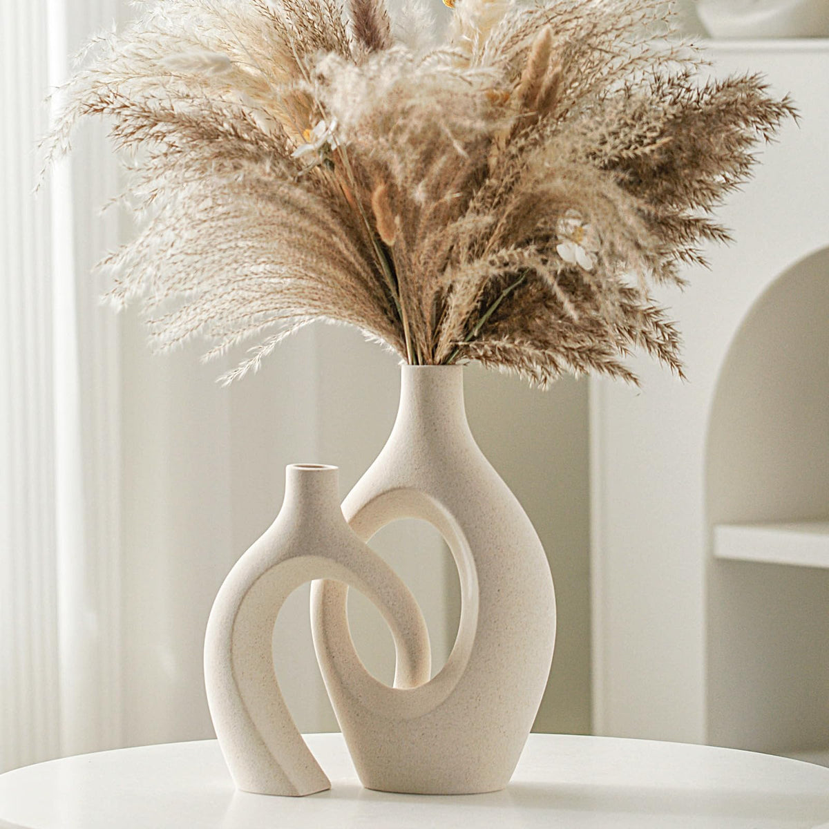 Snuggle Hollow Ceramic Vase Set of 2 for Boho Nordic Modern Decor