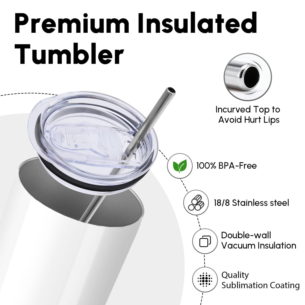 4 Pack Skinny Sublimation Tumblers with Lid and Straw