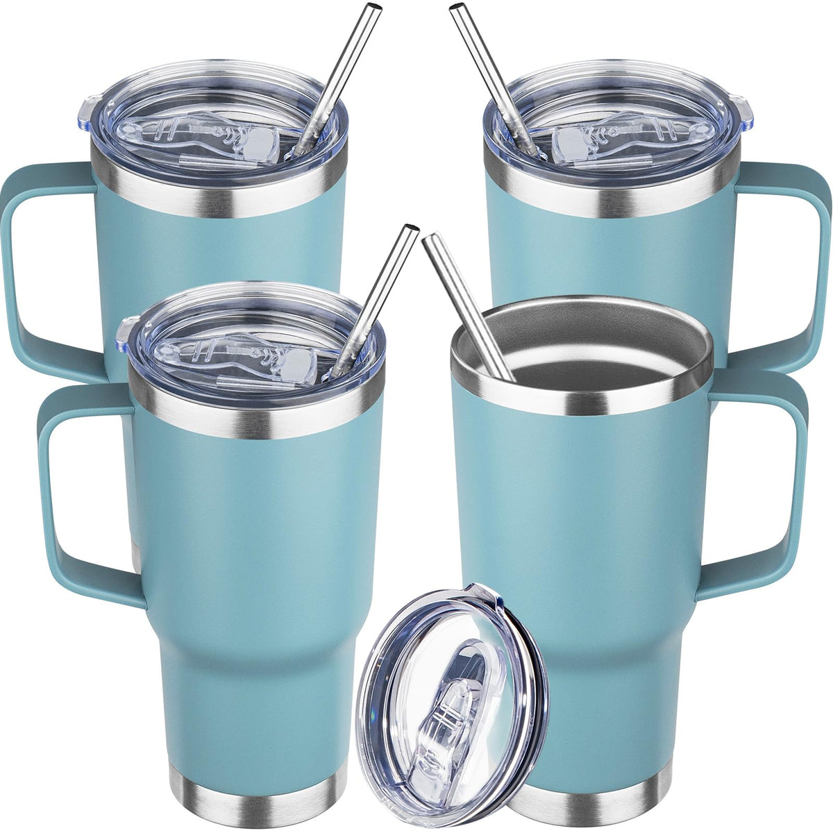 20 oz Tumbler with Handle Stainless Steel Insulated Coffee Mug Tumbler with Lid and Straw Double Wall Vacuum Insulated Coffee Mug Leak Proof Travel Tumbler for Hot and Cold Drink (4 Count)