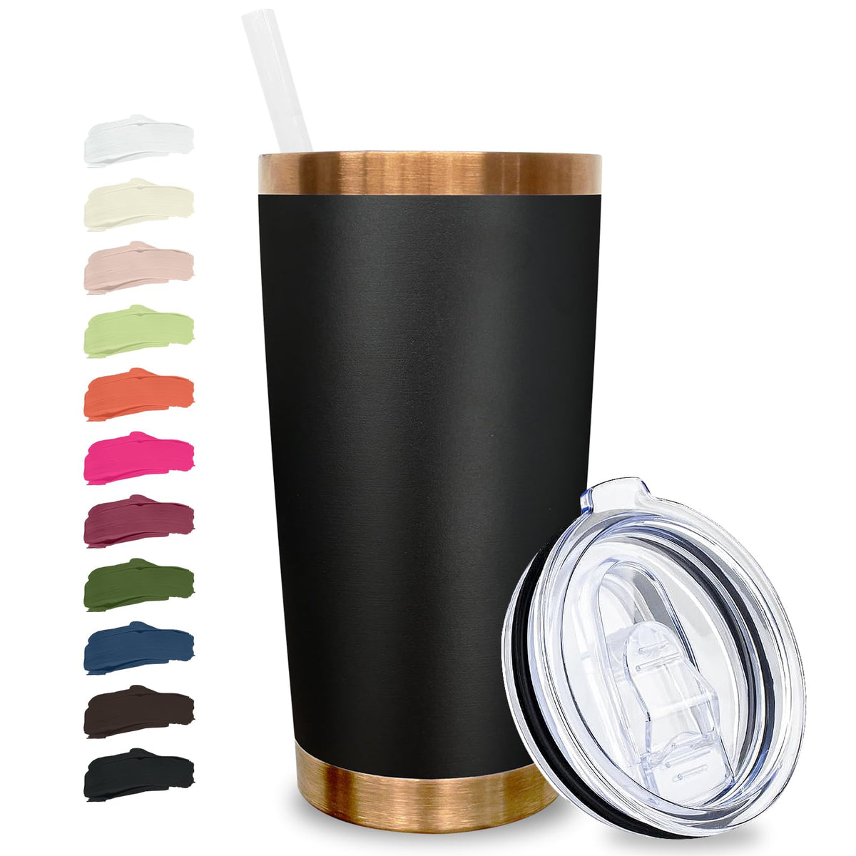 20 oz Tumbler Bulk Stainless Steel Tumblers with Lids and Straws Black