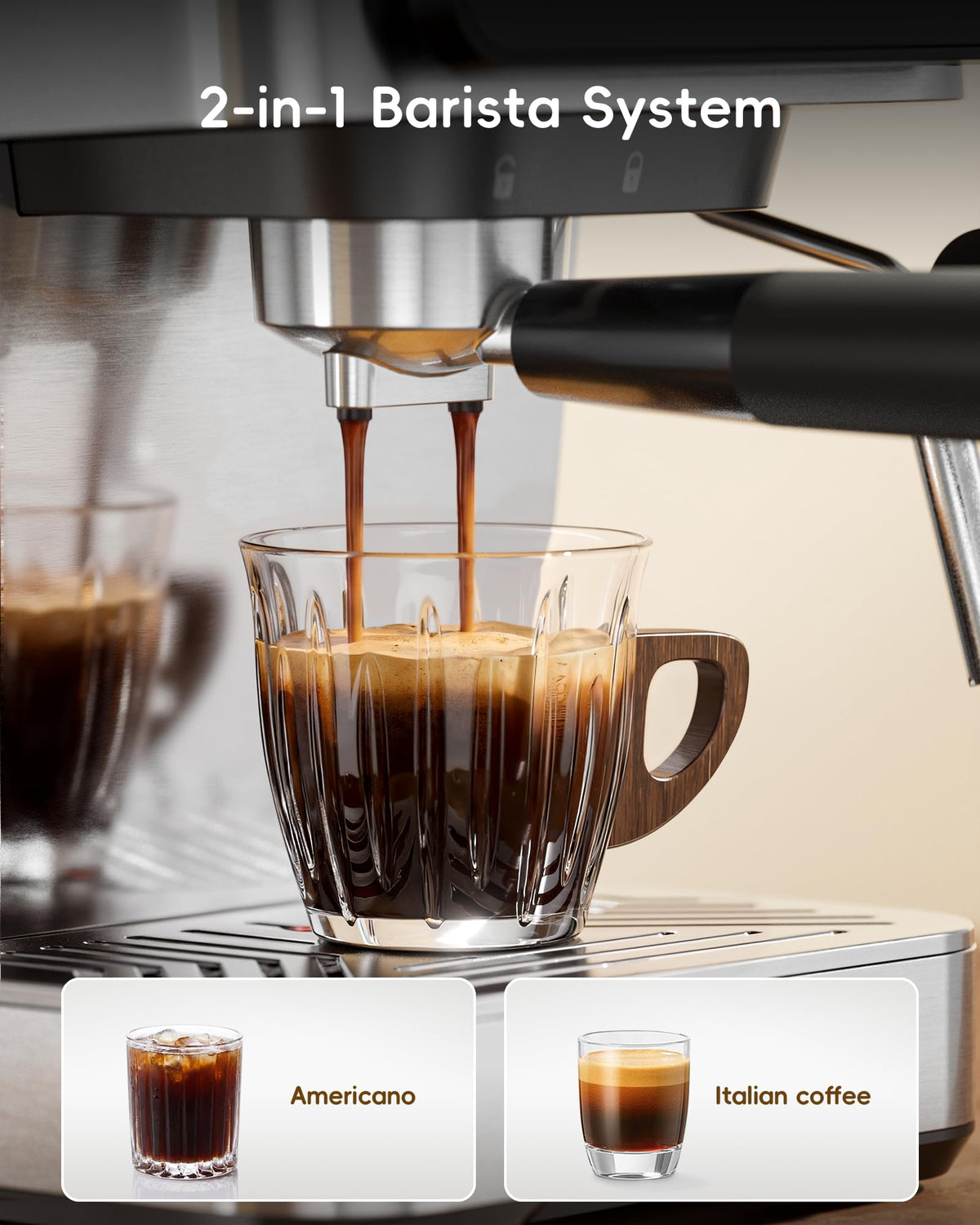 2-in-1 Espresso Machine with Milk Frother, Guided Touchscreen