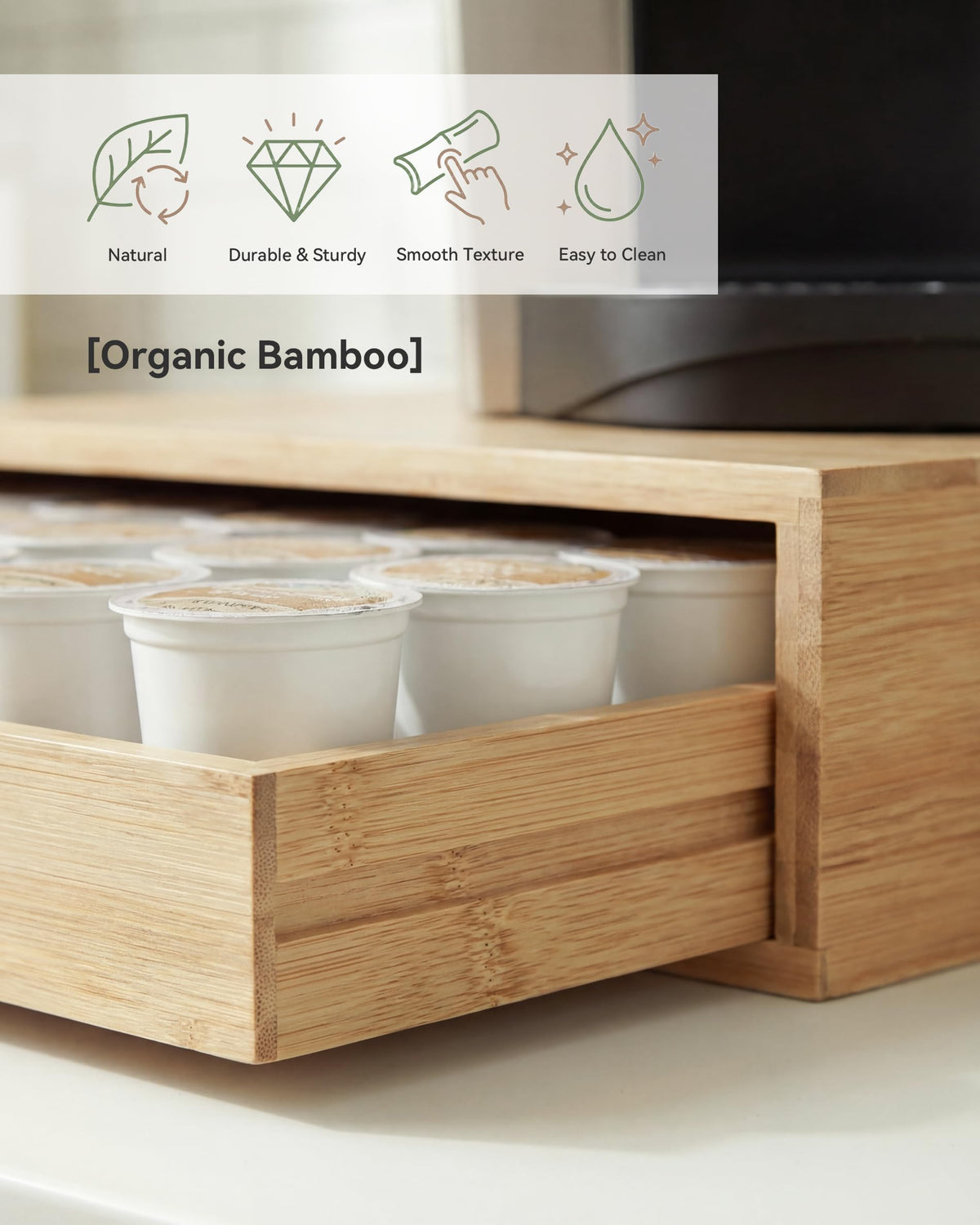 Bamboo Coffee Pod Drawer Organizer Compatible with K
