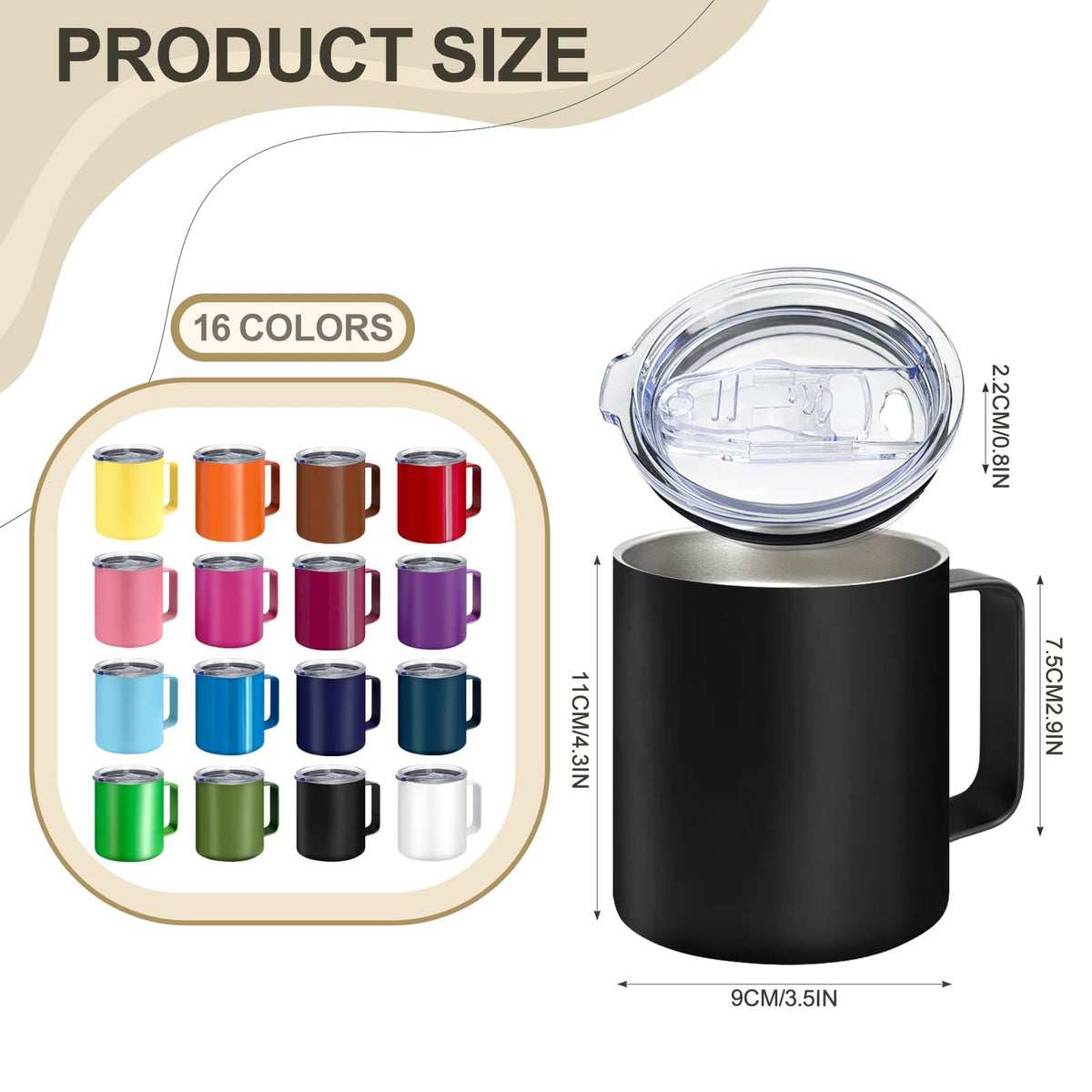 16 Pack Stainless Steel Insulated Coffee Mug Bulk with Handle & Lids (16 Count)