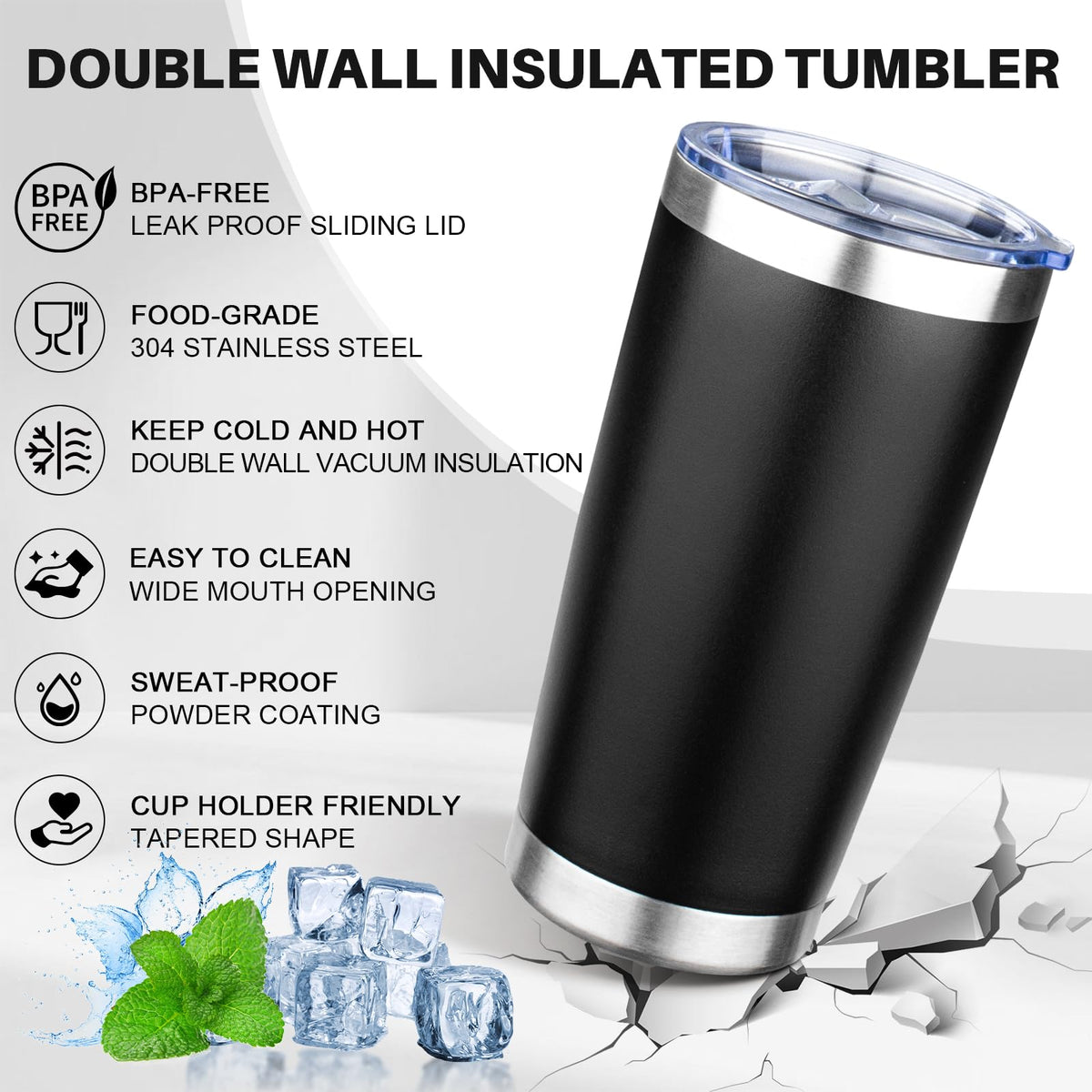 20oz Tumbler with Lid Double Wall Vacuum Insulated Travel Coffee Mug Stainless Steel Thermal Cup Powder Coated Sturdy Coffee Tumbler Bulk for Hot and Cold Beverage (6 Count)