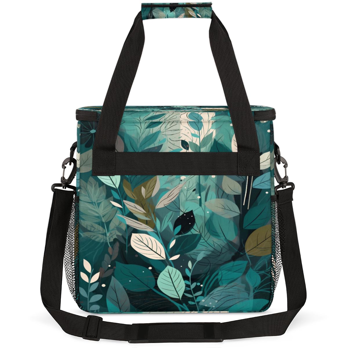 Turquoise Teal Leaves Coffee Maker Carring Bag Travel Carrying Storage Tote Bag Compatible with Keurig K