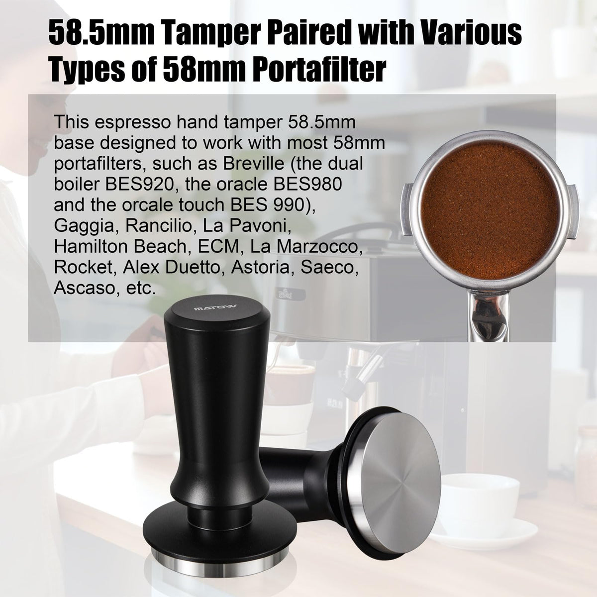 58.5mm Spring Loaded Espresso Hand Tamper Fits 58mm Standard Portafilter