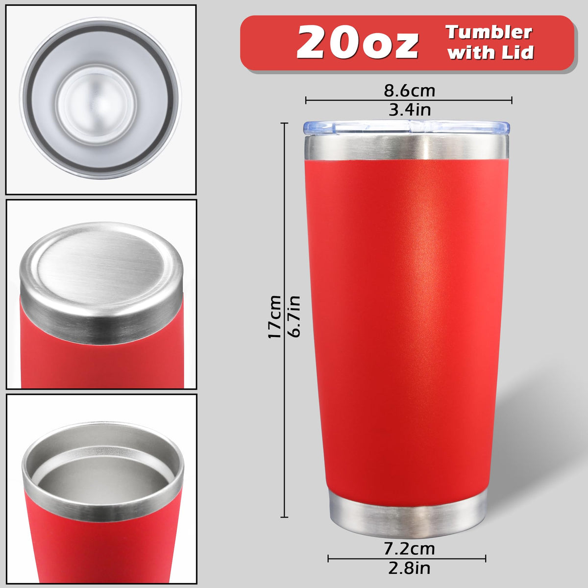 20oz Tumbler with Lid Stainless Steel Tumblers Insulated Mug Red 12P (12 Count)
