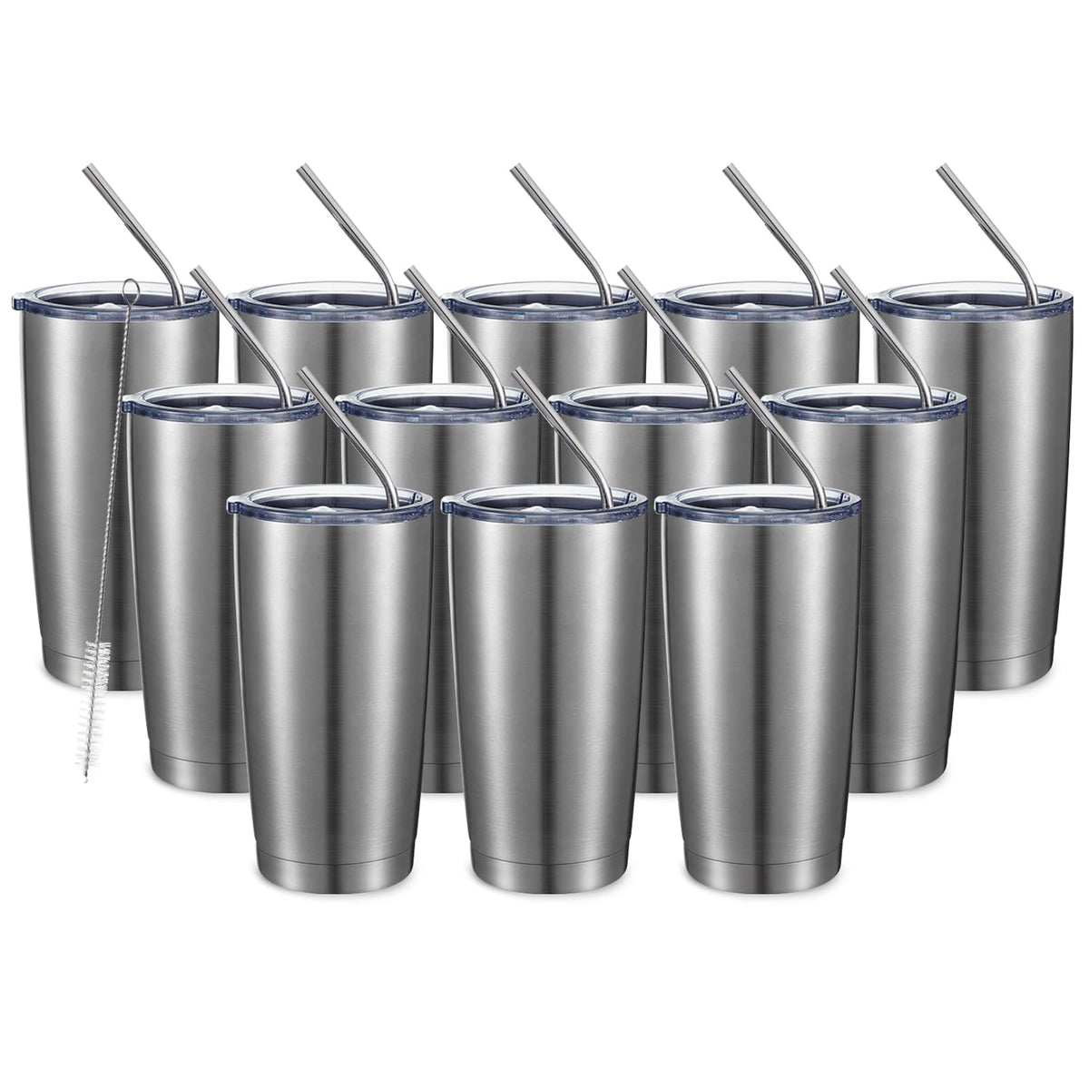 20oz Stainless Steel Tumbler Double Wall Vacuum Coffee Cup Insulated Travel Mug with Lid and Straw Durable Powder Coated Insulated Coffee Cup for Cold & Hot Drinks (12 Count)