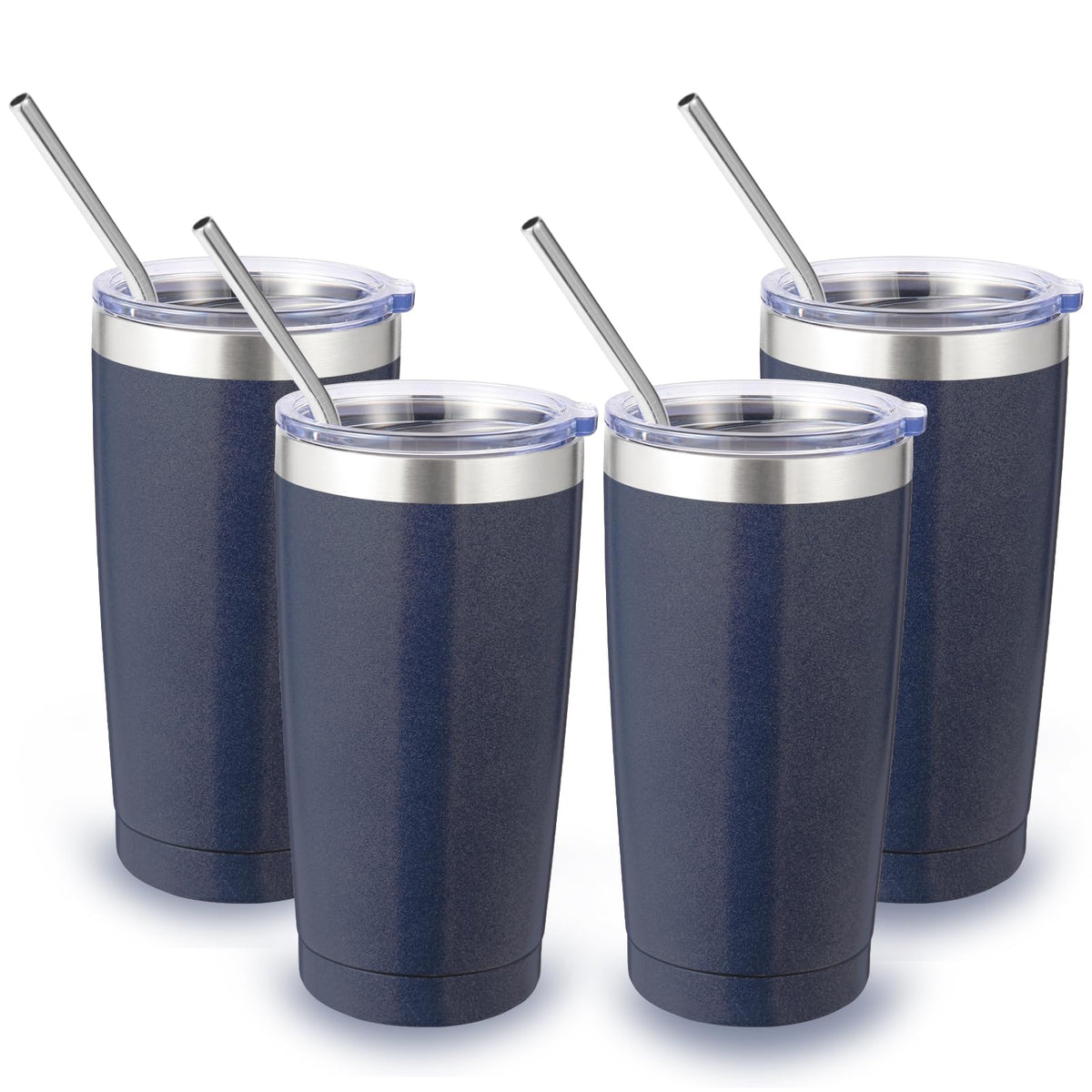 20oz Stainless Steel Tumbler with Lid and Straw Bulk 4 Pack (4 Count)