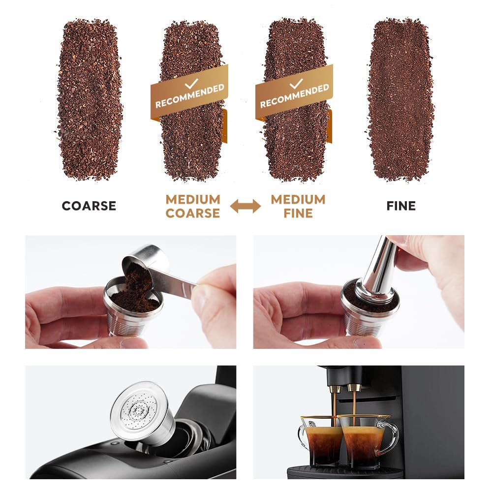 Big & Small Cup Stainless Steel Reusable Coffee Capsules Compatible with L'OR Barista LM8012 (3 Count)