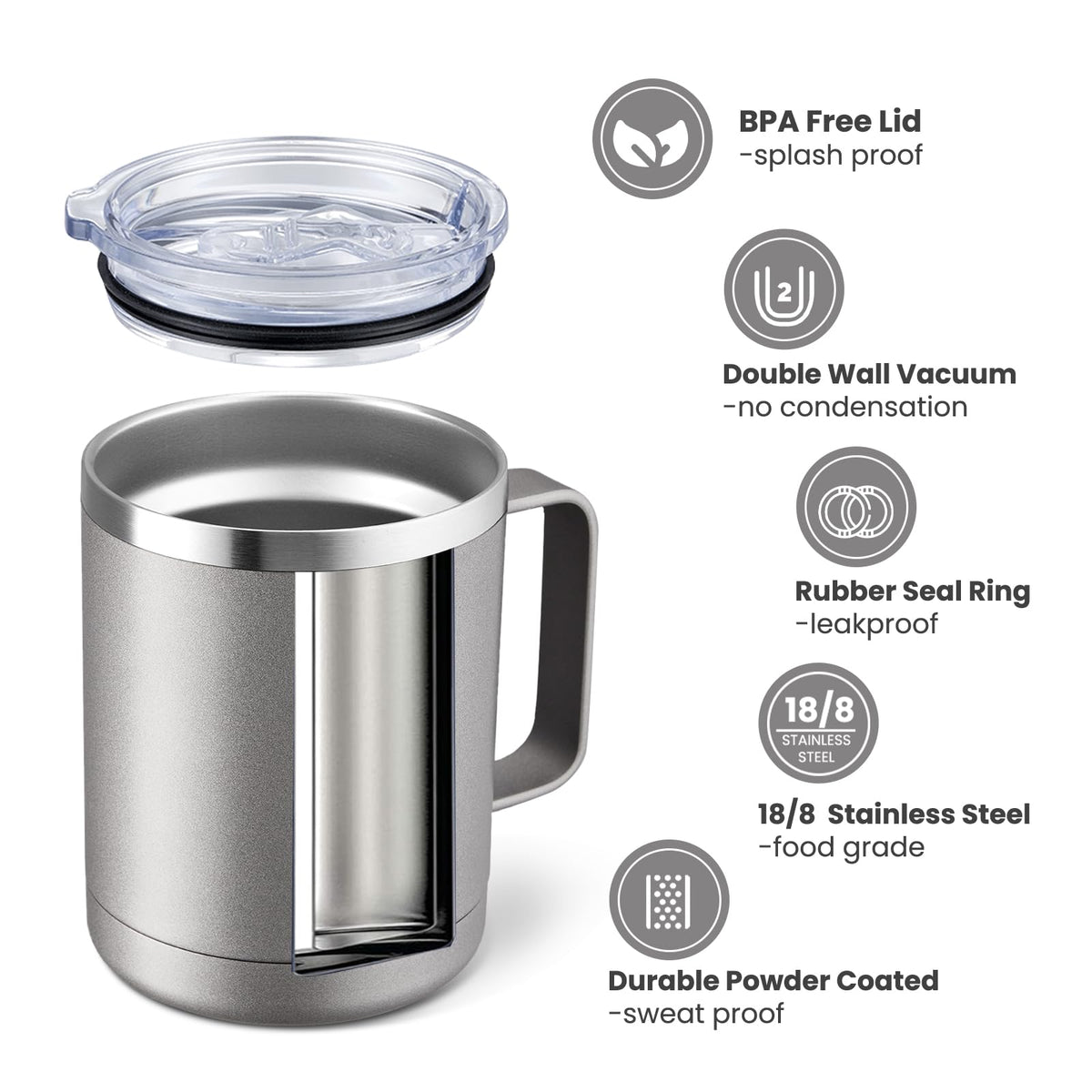 12oz Coffee Mug With Handle and Sliding Lid