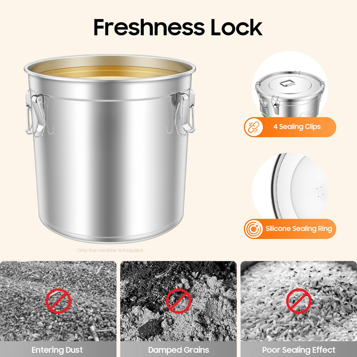 12.7Gal Stainless Steel Canister with Airtight Lid 58