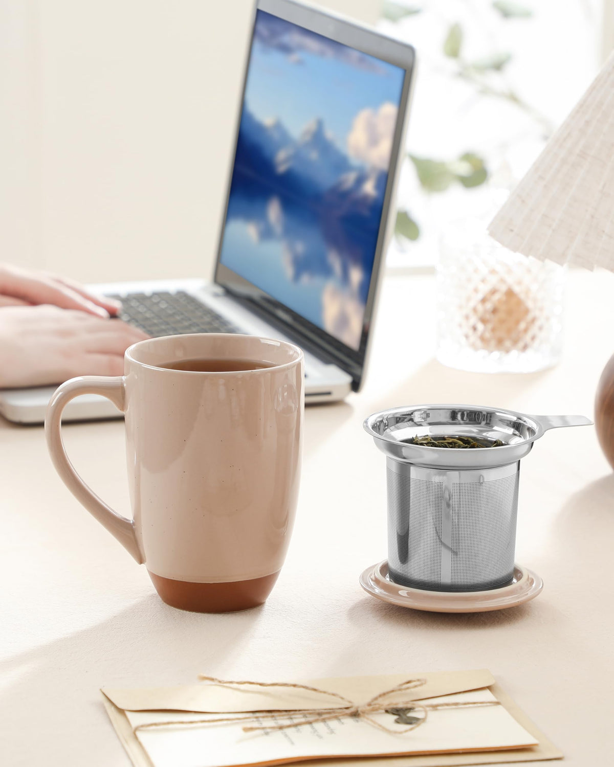 Ceramic Tea Mug with Lid and Stainless Steel Infuser
