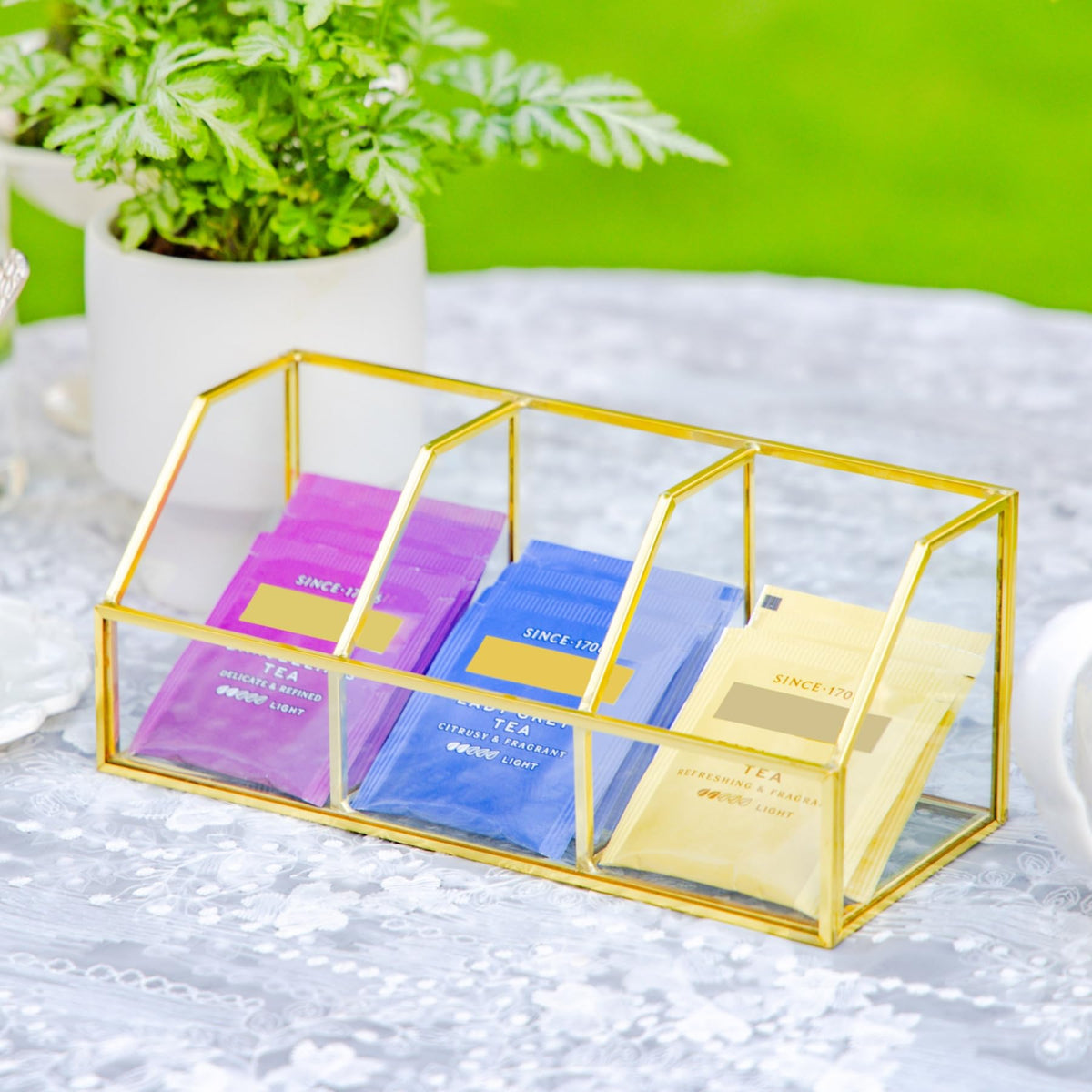 Glass Tea Bags Organizer with 3 Slots