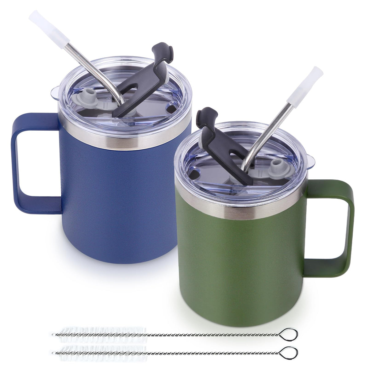 12oz Insulated Leakproof Coffee Mug with Sliding & Straw Lid Bulk 2 Pack (2 Count)