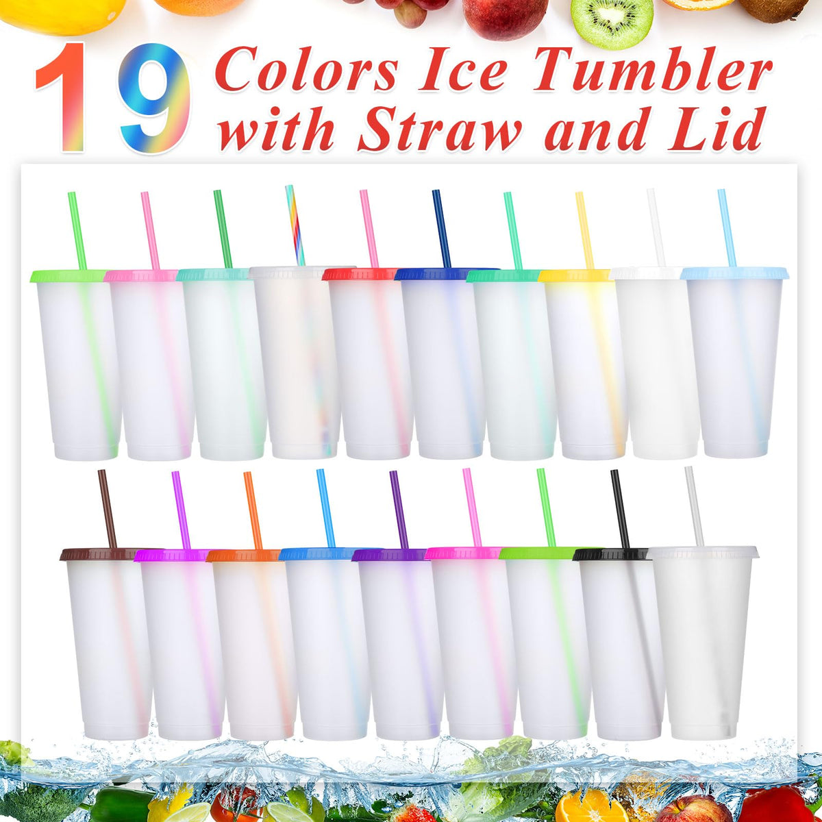 100 Pack Tumbler with Straw and Lid Bulk Water Bottle Iced Coffee Travel Mug Cup Reusable Plastic Cups for Party Birthdays 24 (100 Count)