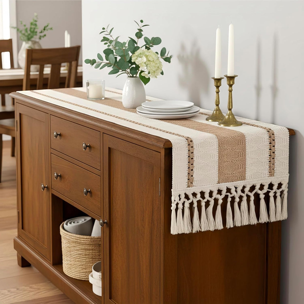 Boho Table Runner with Tassels 12x90 Inch for Fall Home Decor (7.5 Sq Ft)