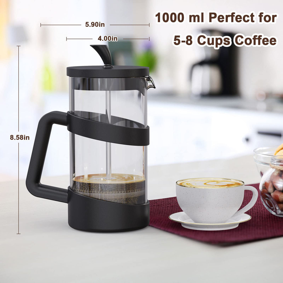 Large French Press Glass Travel Camping Coffee Makers Pot