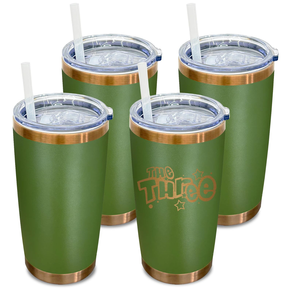 20 oz Tumbler Bulk Stainless Steel Tumblers with Lids and Straws Army Green (4 Count)