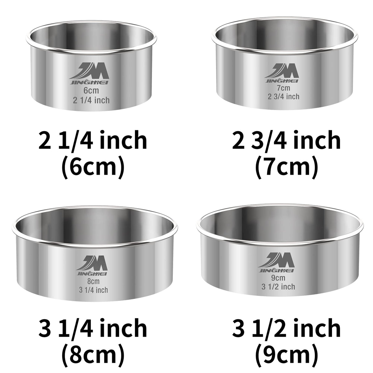M JNGMEI 4 Pieces Stainless Steel Cookie Cutter Set Biscuit Cutter 2.25inch