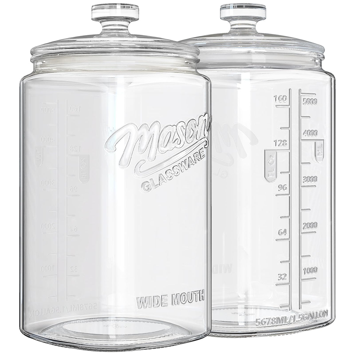 2 Pack 1.5 Gallon Glass Jar with Lid (2 Count)