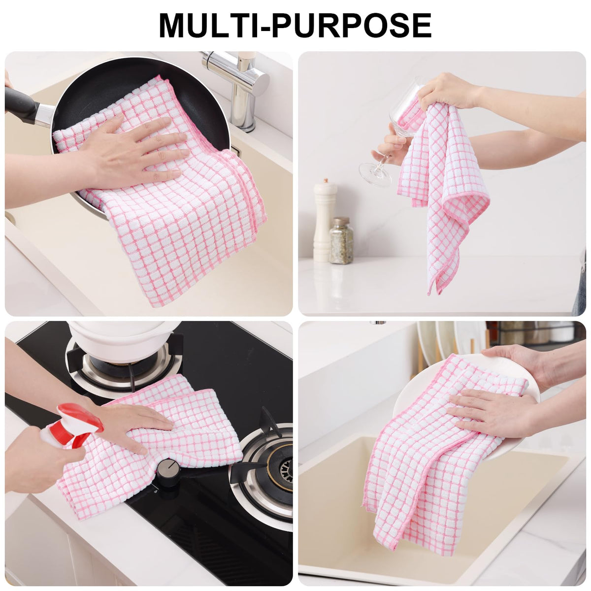 Cotton 12 Pack Kitchen Towels and Dishcloths Sets (12 Count)