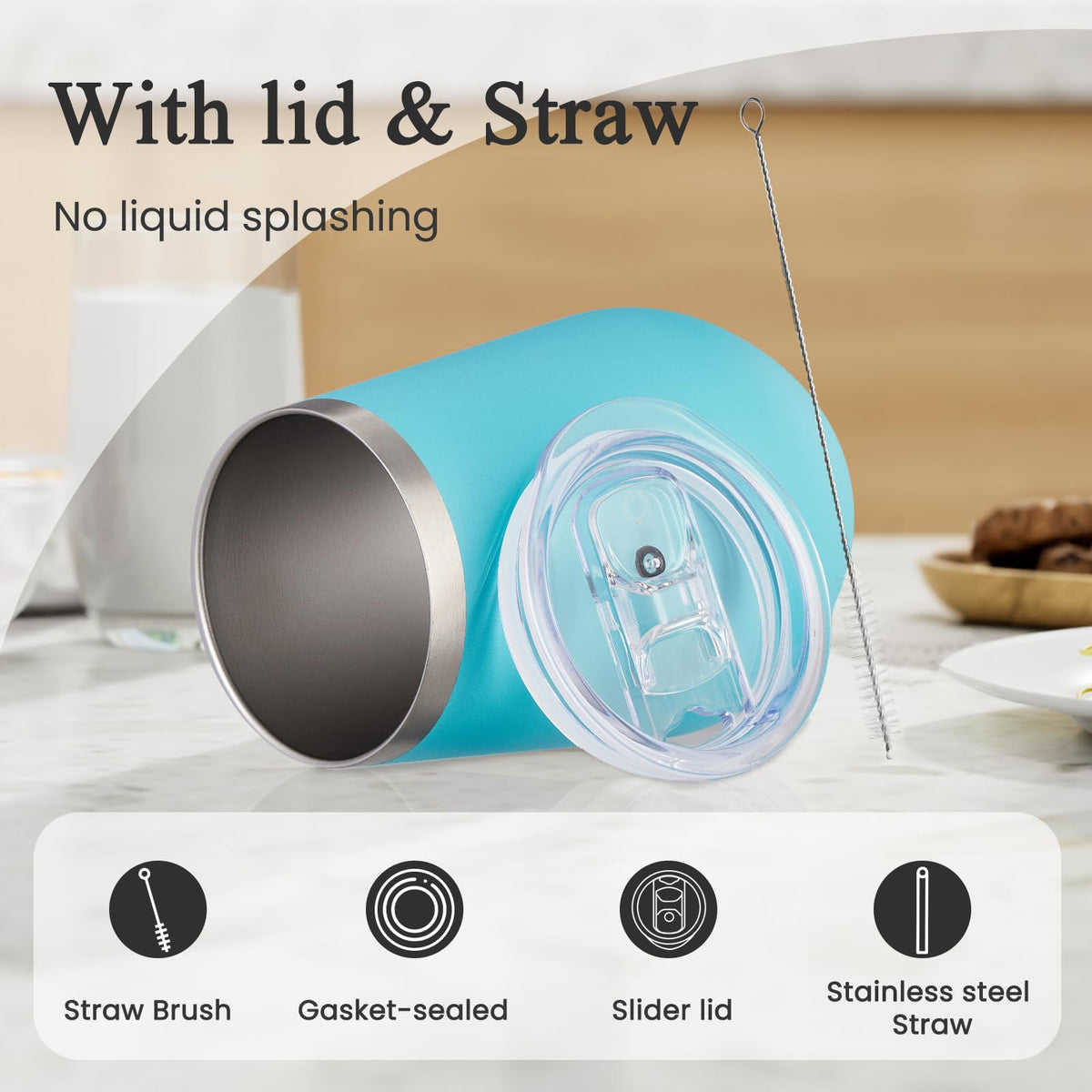 12oz Insulated Wine Tumbler with Lid and Straw