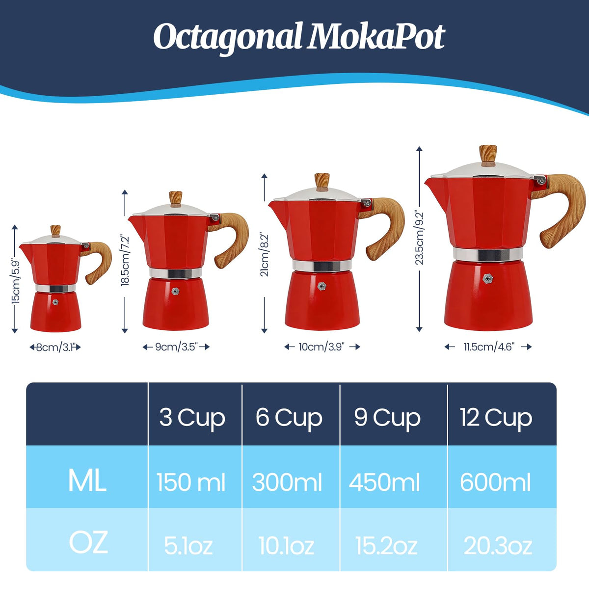 9 Cup Moka Pot Aluminum 450ml Italian Coffee Maker