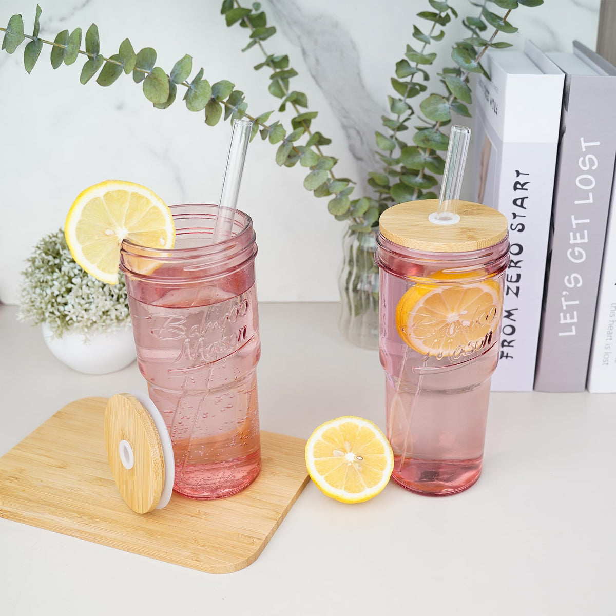 Glass Cups with Lids and Straws (2 Count)