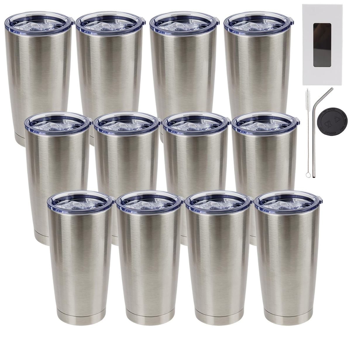 20oz Tumbler with Lid and Straw Stainless Steel Tumbler Cup Bulk Vacuum Insulated Double Wall Travel Coffee Mug Powder Coated Coffee Cup