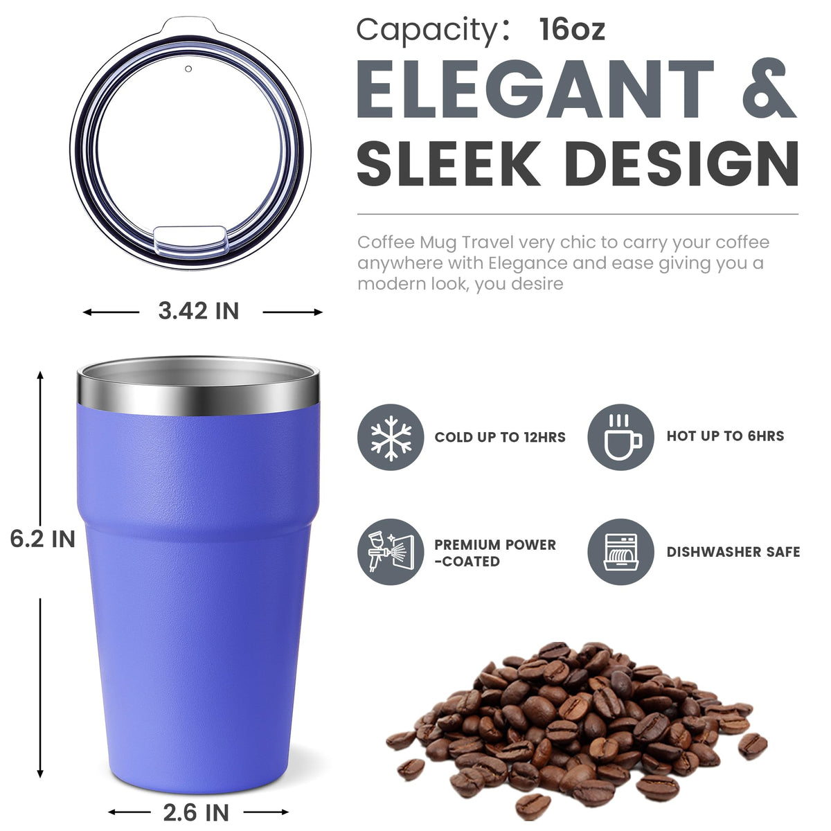 16oz Tumbler Double Wall Vacuum Insulated Travel Mug Bulk (12 Count)