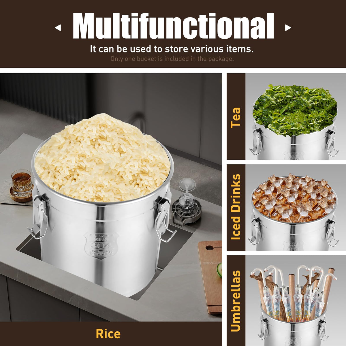 8.7Gal Stainless Steel Canister with Airtight Lid 40