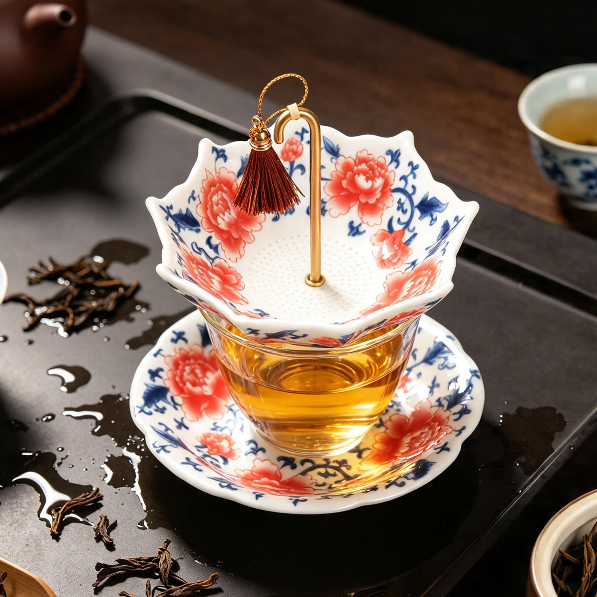 Blue and White Porcelain Umbrella Tea Infuser