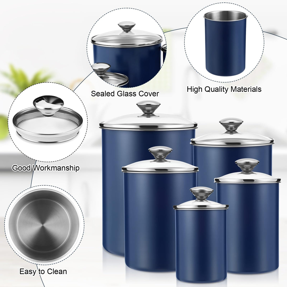 5 Pcs Stainless Steel Canister with Glass Lids Airtight Food Jar Storage Canister Set (5 Count)