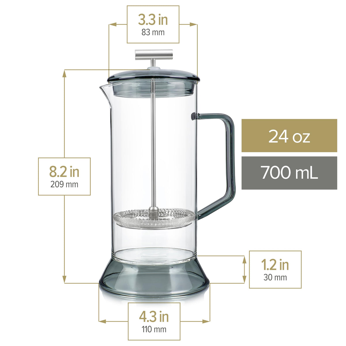 Toulouse Borosilicate Glass Tea Press and Coffee Maker with No Plastic